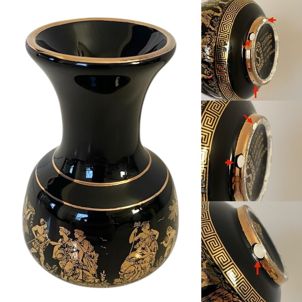 Special Fintias Black & Gold Greek Mythology Handmade Mini Vase in 24k Gold